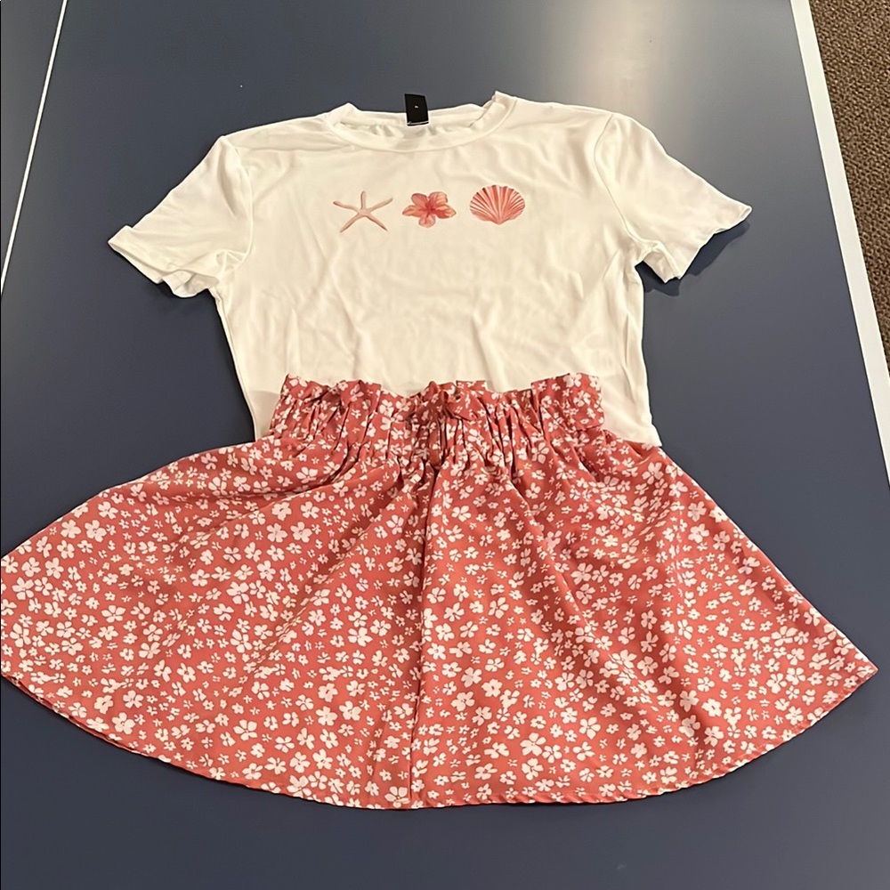 Pink and White Polka Dot Skirt with Elastic Waistband